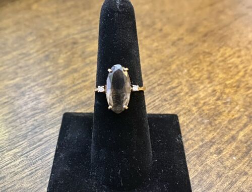 Victorian Era 10k Rose Gold Oval Shape Smoky Topaz Round Diamond Cocktail Ring