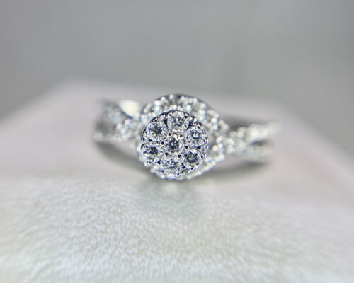 14k White Gold Designer Round Diamond Round Cluster Pave Engagement Ring