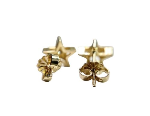 14k Yellow Gold Designer Round Diamond Star Shape Stud Earrings 