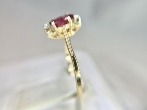 Vintage 14k Yellow Gold Natural Marquise Rhodolite Garnet Round Diamond Ring