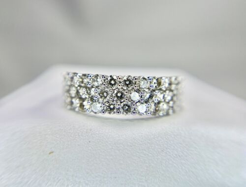 18k White Gold Natural Round Brilliant Diamond Statement Three Row Band Ring