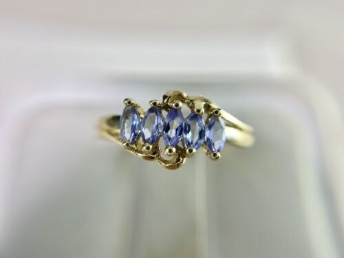 Vintage 10k Yellow Gold Natural Marquise Purple Tanzanite Bypass Cocktail Ring