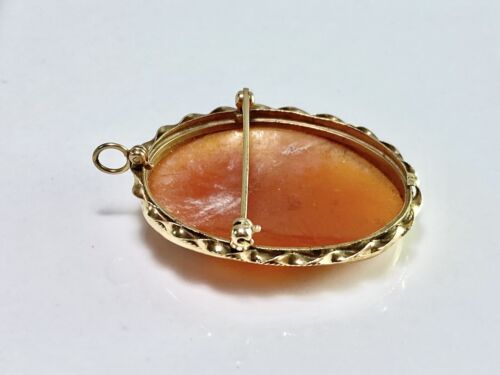 Vintage Art Deco 14k Yellow Gold Oval Shape Pink Lady Cameo Big Pin Pendant