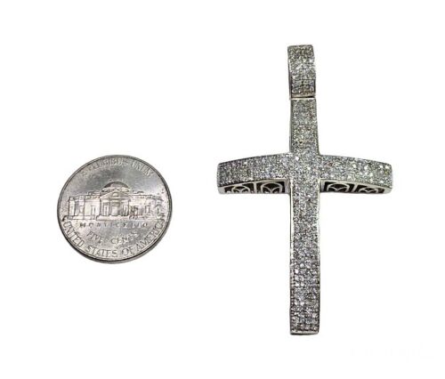 10k White Gold Natural Round Single Cut Diamond Big Cross Pendant 