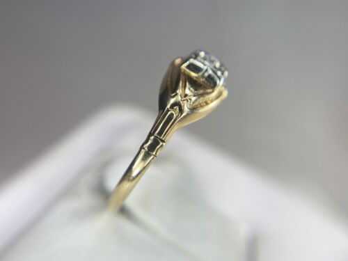 Vintage Art Deco 14k Yellow Gold Natural Round Diamond Small Engagement Ring