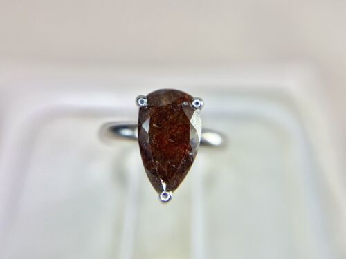 14k White Gold Orange Brown Color Pear Shape Diamond Solitaire Engagement Ring