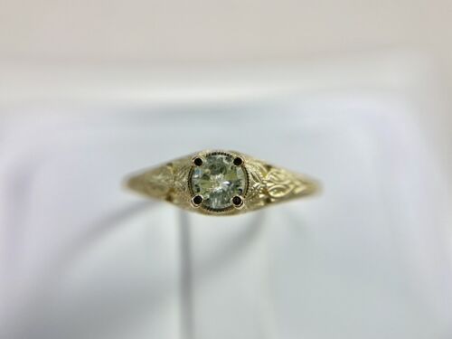 14k Yellow Gold Vintage Style Natural Round Diamond Filigree Engagement Ring