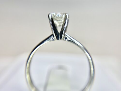 14k White Gold Natural Round Brilliant Diamond Solitaire Engagement Ring