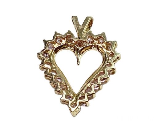 Vintage 10k Yellow Gold Round Pink Topaz Classic Heart Shape Pendant