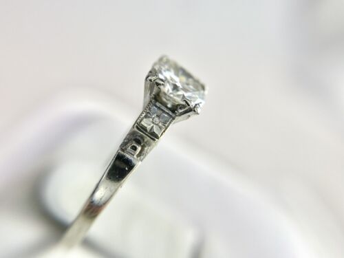 Vintage Art Deco 14k White Gold Round Old European Diamond Engagement Ring 