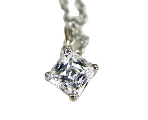 Vintage 14k White Gold Natural Square Radiant Cut Diamond Solitaire Necklace