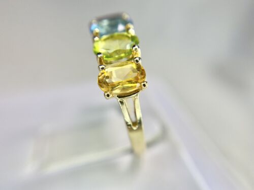 Estate 14k Yellow Gold Oval Shape Rainbow Color Gemstone 5 Stone Ring 2.50 ct