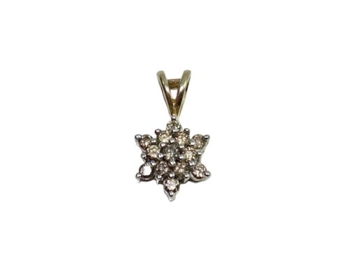 10k Yellow Gold Natural Round Diamond Snowflake Small Cluster Pendant