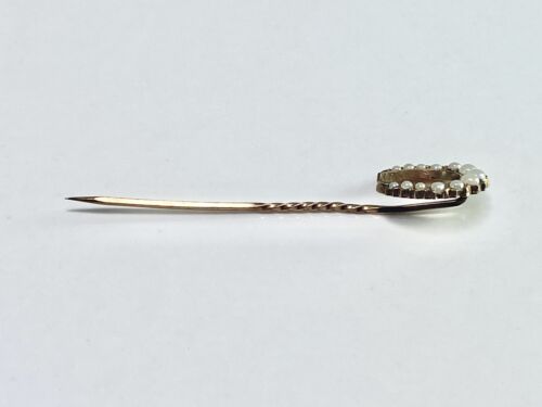 Victorian 10k Yellow Gold White Round Cultured Seed Pearl Horse Shoe Stick Pin