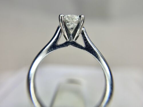 Vintage 14k White Gold Natural Round Diamond Solitaire Engagement Ring