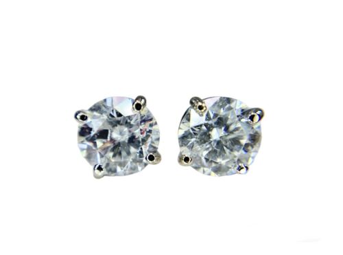 14k White Gold Natural Round Brilliant Diamond Stud Earrings