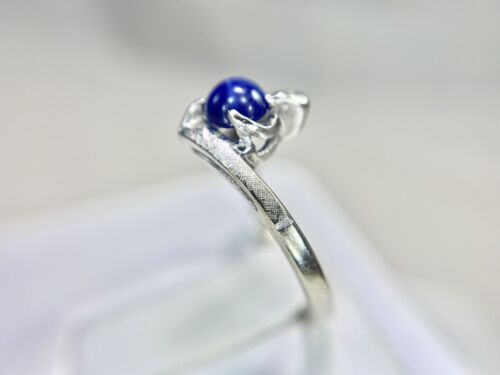 Vintage 10k White Gold Designer Round Blue Star Sapphire Bypass Solitaire Ring