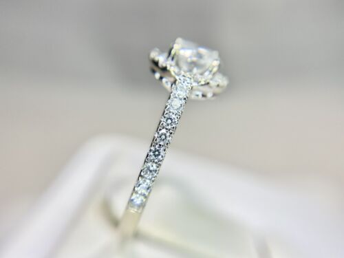 14k White Gold Natural Round Brilliant Diamond Halo Engagement Ring