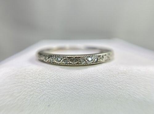 10k White Gold Designer Natural Round Diamond Small Wedding Band Stack Ring