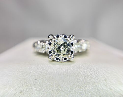 Vintage 14k White Gold Natural Round Brilliant Diamond Engagement Ring 3/4 ct