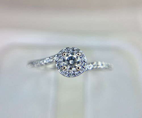 10k White Gold Designer Round Brilliant Diamond Halo Engagement Ring 1/3 ct