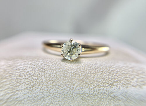 Vintage 14k Yellow Gold Round Natural Diamond Small Solitaire Engagement Ring