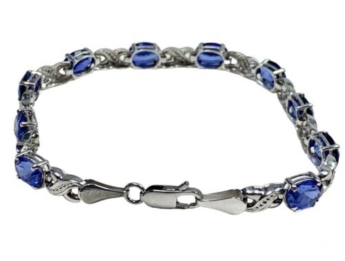 10k White Gold Lab Grown Blue Sapphire Oval Shape Infinity Bracelet