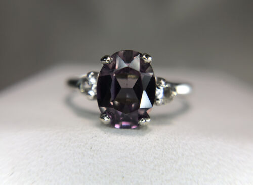 10k White Gold Synthetic Oval Alexandrite Round CZ Engagement Ring