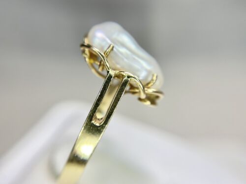 Vintage 14k Yellow Gold Cultured Biwa White Pearl Solitaire Ring