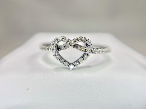 10k White Gold Natural Round Diamond Heart Shape Infinity Bypass Knot Ring