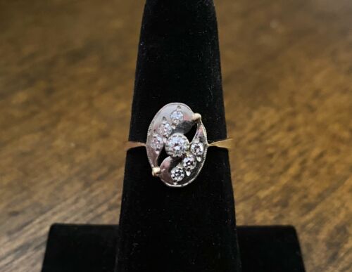 Vintage Soviet 14k Rose Gold Natural Round Single Cut Diamond Cocktail Ring