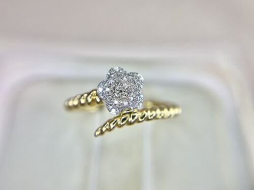 14k Yellow Gold Designer Natural Round Diamond Star Shape Cluster By-Pass Ring