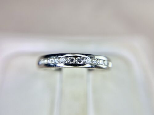 14k White Gold Round Brilliant Diamond Channel Set Wedding Band Stack Ring