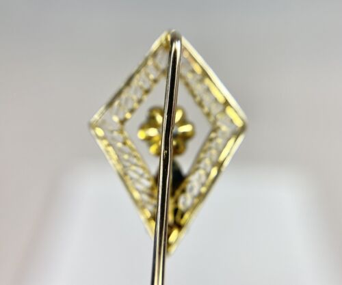 Art Deco 14k Yellow Gold Natural Old European Diamond Filigree Leaf Stick Pin