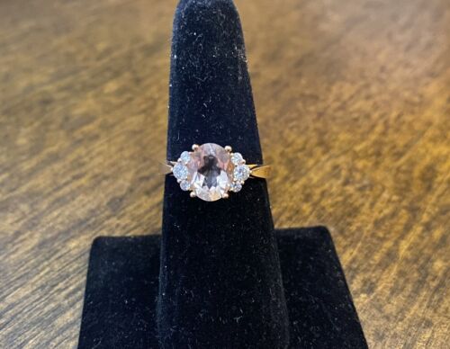 14k Rose Gold Designer Natural Oval Shape Morganite Round Diamond Ring