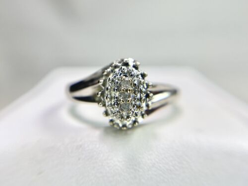 Vintage 10k White Gold Natural Round Diamond Small Cluster Bypass Ring