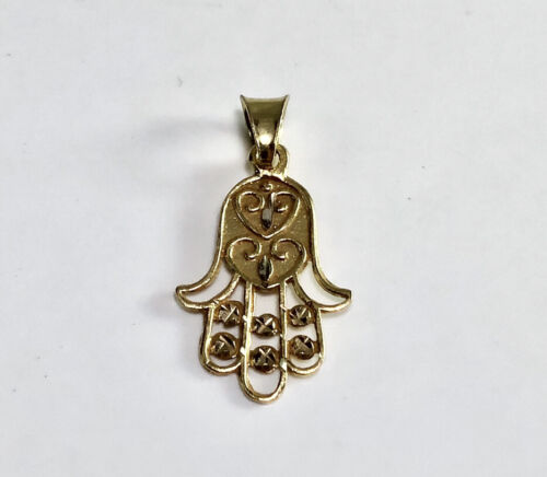 Vintage 18k Yellow Gold Evil Eye Hamsa Hand Small Pendant