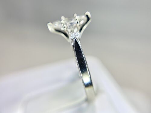 Vintage 14k White Gold Natural Marquise Round Diamond Engraved Engagement Ring