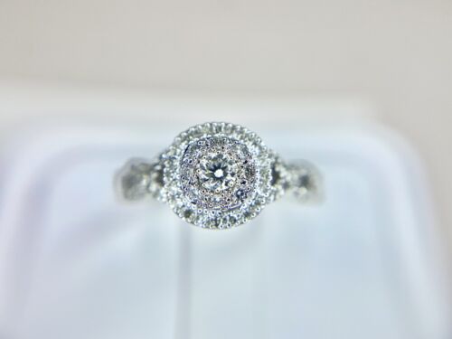 14k White Gold Designer Natural Round Brilliant Diamond Cluster Engagement Ring