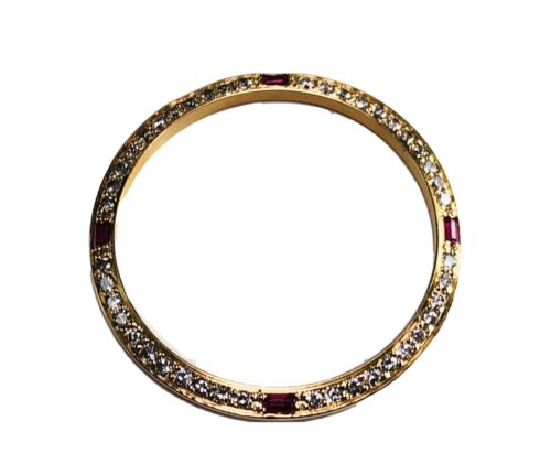 14k Yellow Gold Round Natural Diamond Ruby Watch Bezel 36mm