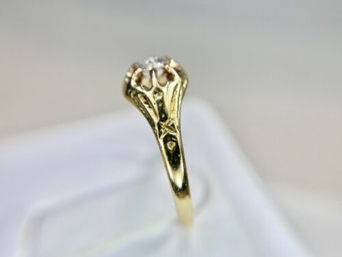 Art Deco 14k Yellow Gold Natural Old European Diamond Small Solitaire Ring