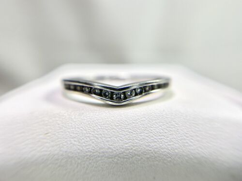 Vintage Estate 14k White Gold Round Brilliant Diamond Curved Wedding Band Ring