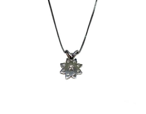 14k White Gold Natural Round Diamond Flower Shape Pendant Necklace