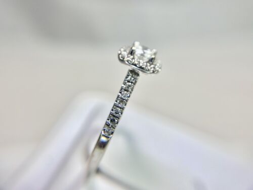 10k White Gold Designer Natural Round Brilliant Diamond Halo Engagement Ring