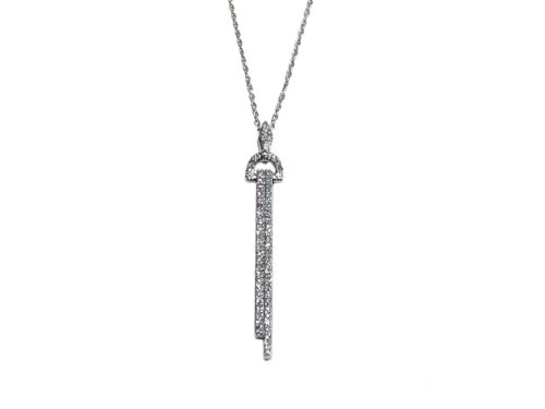 Vintage 10k White Gold Natural Round Single Cut Diamond Bar Pendant Necklace