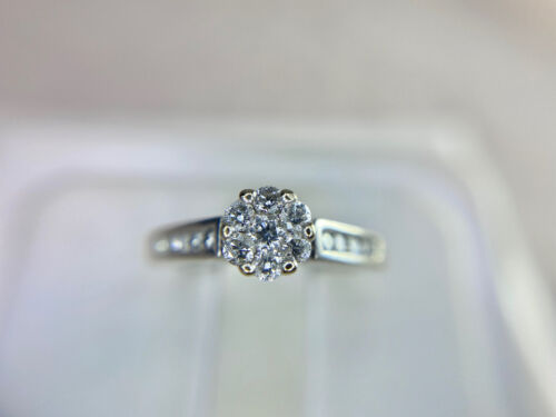 10k White Gold Natural Round Brilliant Diamond Cluster Engagement Ring 1/2 ct