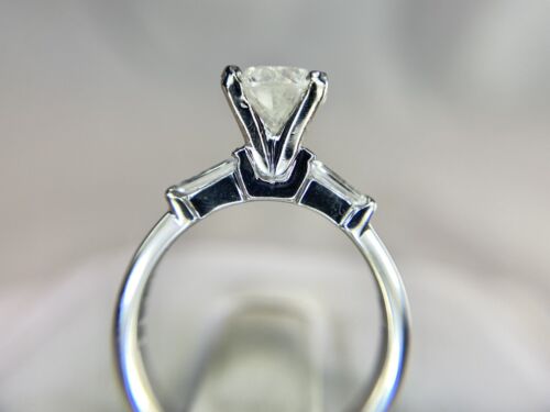 Vintage 18k White Gold Natural Round Baguette Shape Diamond Engagement Ring