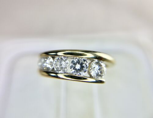 14k Yellow Gold Signed Designer Natural Round Brilliant Diamond Big By-Pass Ring