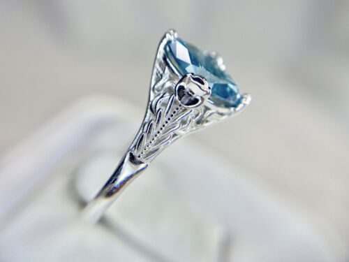 Art Deco 14k White Gold Fancy Blue Color Marquise Diamond Engagement Ring