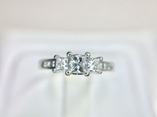 14k White Gold Signed Designer Natural Princess Cut Diamond Engagement Ring